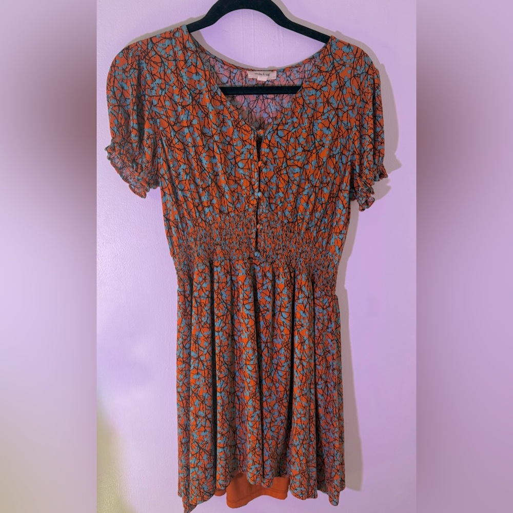 Chic Orange and Blue Midi Dress